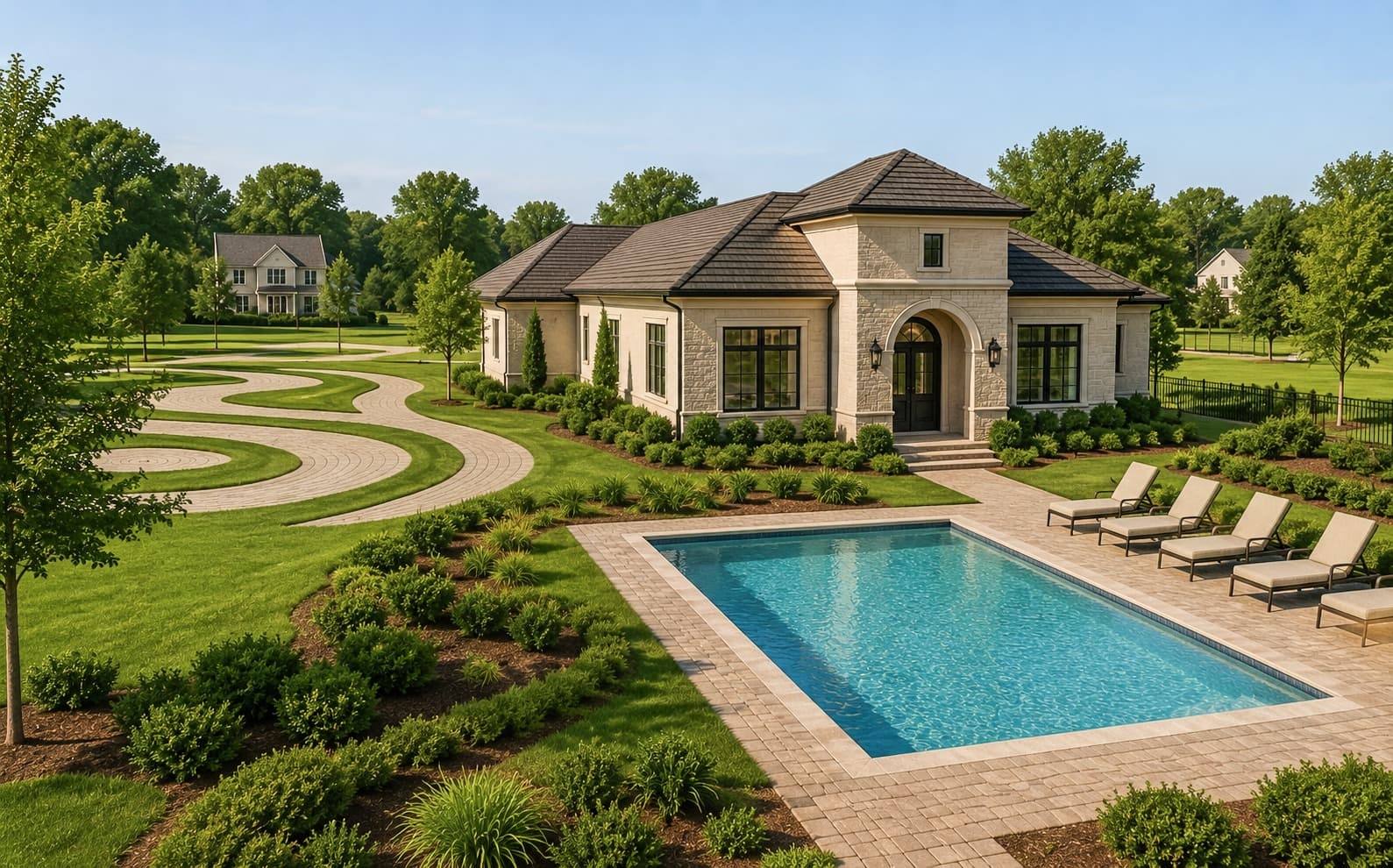 Hanover Park clubhouse and pool rendering